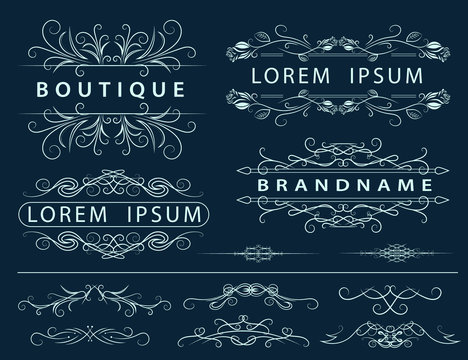 Monogram design elements, graceful template. Elegant line art logo design. Business sign, identity for Restaurant, Royalty, Boutique, Cafe, Hotel, Heraldic, Jewelry, Fashion, Wine. Vector set