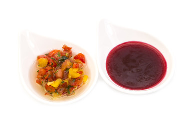 sauces on a white background in the restaurant