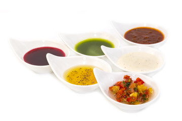 sauces on a white background in the restaurant