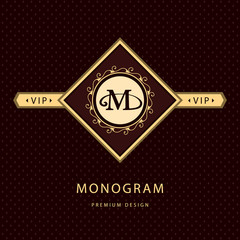 Monogram design elements, graceful template. Calligraphic elegant line art logo design. Letter emblem M. Business sign for Royalty, Boutique, Cafe, Hotel, Heraldic, Jewelry, Wine. Vector illustration