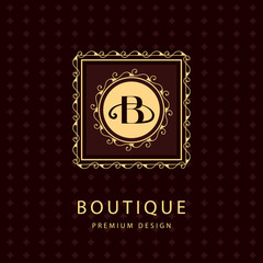 Monogram design elements, graceful template. Calligraphic elegant line art logo design. Letter emblem B. Business sign for Royalty, Boutique, Cafe, Hotel, Heraldic, Jewelry, Wine. Vector illustration