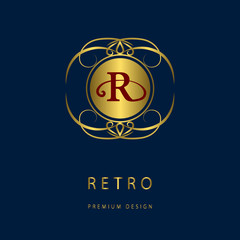 Monogram design elements, graceful template. Calligraphic elegant line art logo design. Letter emblem R. Business sign for Royalty, Boutique, Cafe, Hotel, Heraldic, Jewelry, Wine. Vector illustration