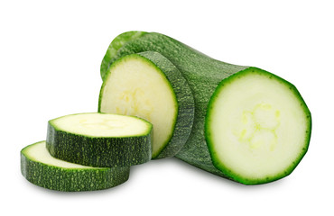 Fresh cutted zucchini isolated on a white background. Design element for product label.