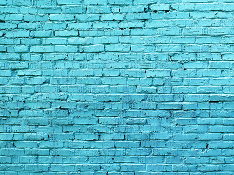 Painted in a light blue old brickwork