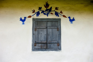 Decorated window of the old traditional Ukrainian house