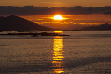 Dramatic sunset over the Arctic coast of Norway