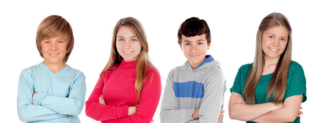 Obraz premium Four preteen friends isolated