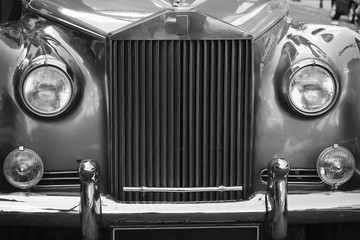 Close up of parked vintage wedding car