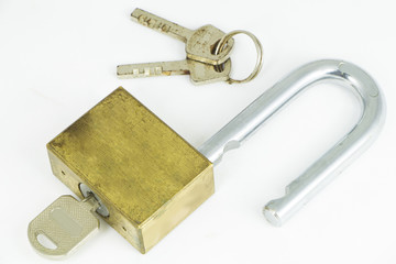 The lock and key on white background