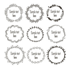 Hand drawn set of wreaths with place for text