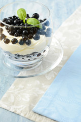 Yogurt with blueberry on glass