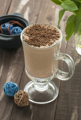 chocolate milkshake on a wooden table