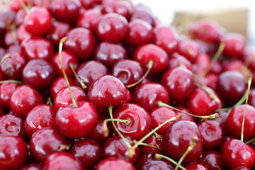 dish with fresh cherries closeup