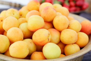 dish with fresh apricots close-up