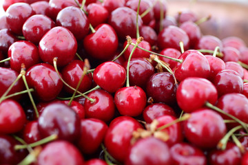 dish with fresh cherries closeup