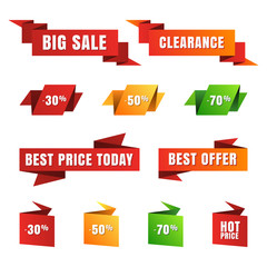 Set of vector paper sale tags, banners, icons. Abstract origami