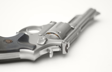 Smith & Wesson 357 Magnum Revolver on White Shallow Focus