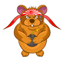 cartoon hamster kamikaze bomb in the hands
