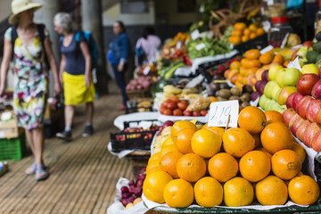 Fresh exotic fruits in Mercado Dos Lavradores. Funchal, Madeira