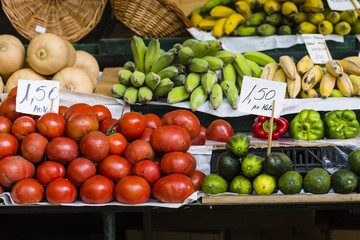 Fresh exotic fruits in Mercado Dos Lavradores. Funchal, Madeira
