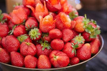 dish with fresh strawberries closeup