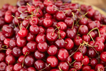 dish with fresh cherries closeup