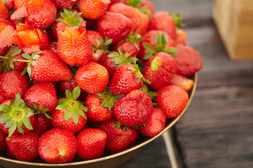 dish with fresh strawberries closeup