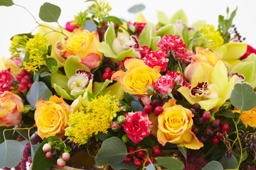 Obraz premium beautiful bouquet of red, yellow, white flowers close-up
