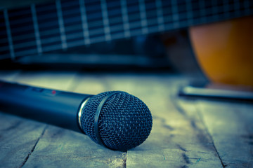 microphone and classic guitar