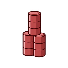 Three red oil barrels. Cartoon style.