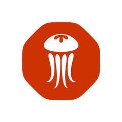 Jellyfish logo. Stop sign shape with rounded corners background. © kilroy79