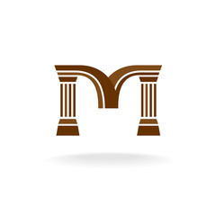 Letter M logo with columns. Architecture, business, lawyer conce