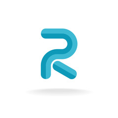 Letter R logo. Flat bevel technical style.