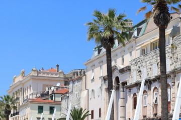 Fototapeta na wymiar Eclectic mix of various historic architectural styles on Riva Promenade in Split Croatia.