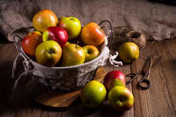 Fresh autumn apples in the basket