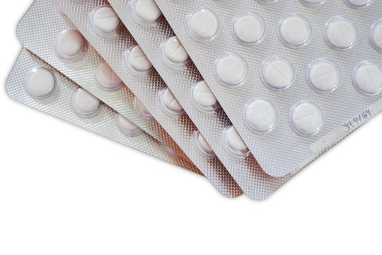F&uuml;nf Blister mit Filmtabletten gef&auml;chert und isoliert
