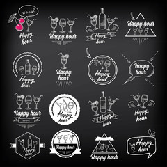 Happy hour party invitation. Cocktail chalkboard banner. - 86281073