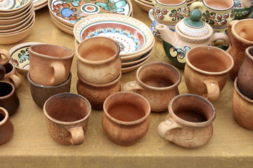 ecological clay pottery ceramics sold in market