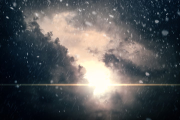 Dramatic Cloudy Sky Background - Dramatic cloudy sky background with sun, rain and snow - computer generated image
