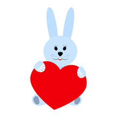 Rabbit holding a heart on a white background