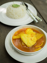 Thao food : Gang Som : Spicy and sour soup with fish and pineapp