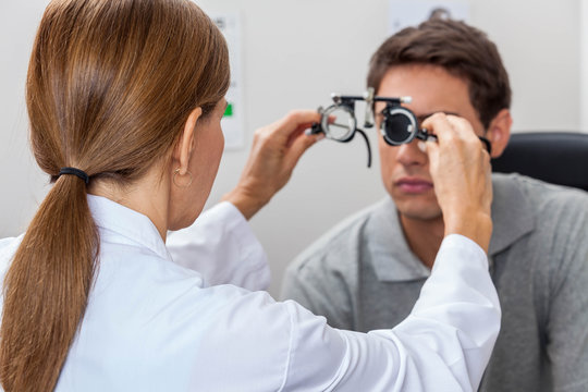 Doctor putting special lenses