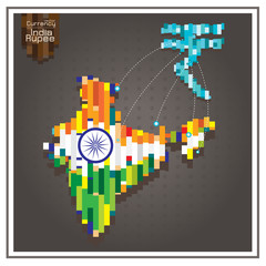 Business money rupee Spending india dotted lines on the map gray