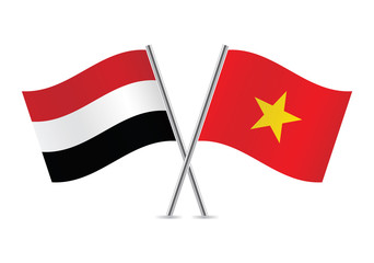 Vietnam and Yemen flags. Vector illustration.