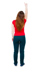 Back view of  pointing woman.