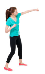 skinny woman funny fights waving his arms and legs.