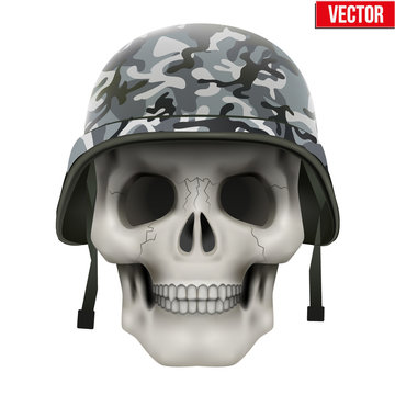 Human skull with Military helmet. 