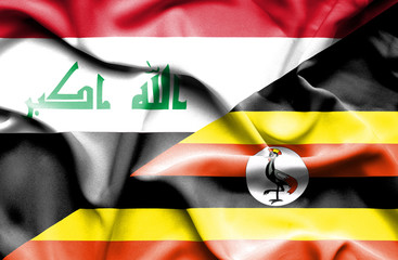 Waving flag of Uganda and Iraq