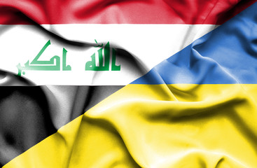 Waving flag of Ukraine and Iraq
