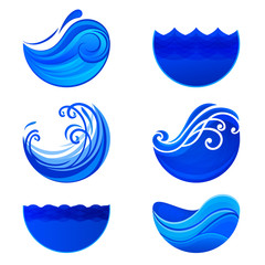 Splashing waves and water logos. Abstract vector signs.
Water logos templates. Set of wave abstract symbols.